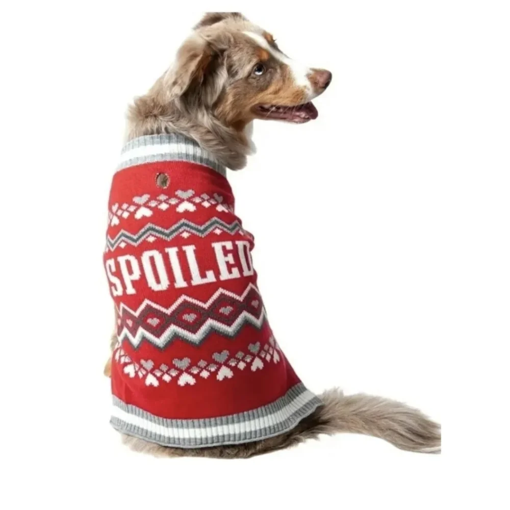 Spoiled Pooch Dog Sweater Animal Graphic Print Hearts Stripe Size Medium Cozy